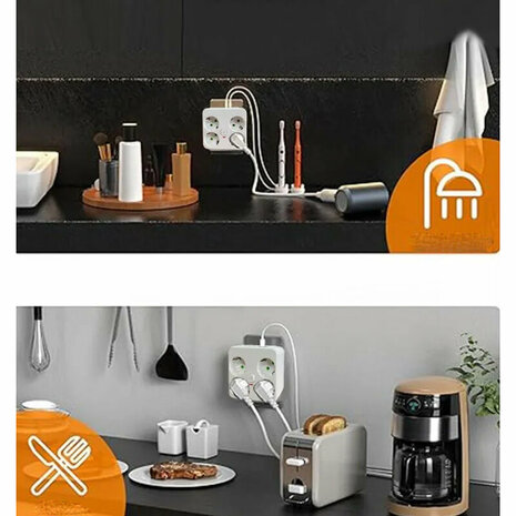 Multiprise, sans rallonge, avec 4 prises et 2 ports USB 1 Type-C (europ&eacute;en)