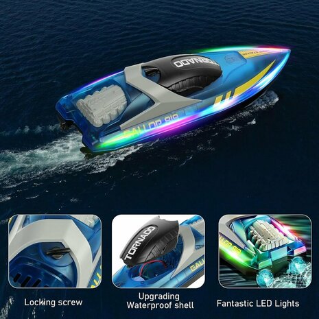 Gallop RC Speedboot &ndash; LED-verlichting, Hoge Snelheid - 2.4GHZ  Tornado boat Blue