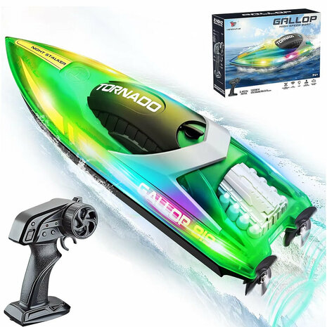 Gallop RC Speedboot &ndash; LED-verlichting, Hoge Snelheid - 2.4GHZ  Tornado boat Green
