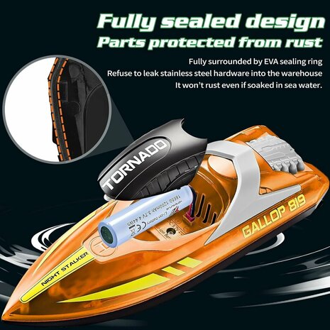 Gallop RC Speedboot &ndash; LED-verlichting, Hoge Snelheid - 2.4GHZ  Tornado boat Orange