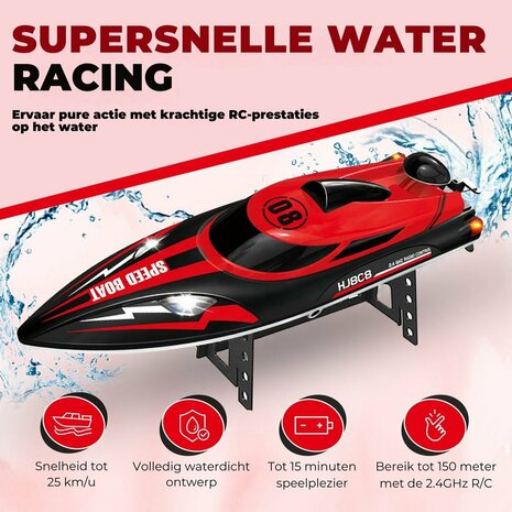 Speed Race Boat &ndash; HJ808 RC Speedboot met 2.4 GHz Afstandsbediening - Rood