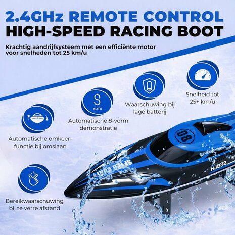 Speed Race Boat &ndash; HJ808 RC Speedboot met 2.4 GHz Afstandsbediening - Blauw