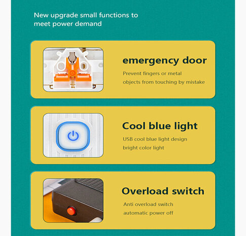 Universal power strip with 4 sockets and 3 USB inputs - 2 USB-C 20W + wireless charger for mobile devices