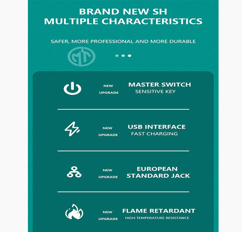 Universal power strip with 4 sockets and 3 USB inputs - 2 USB-C 20W + wireless charger for mobile devices