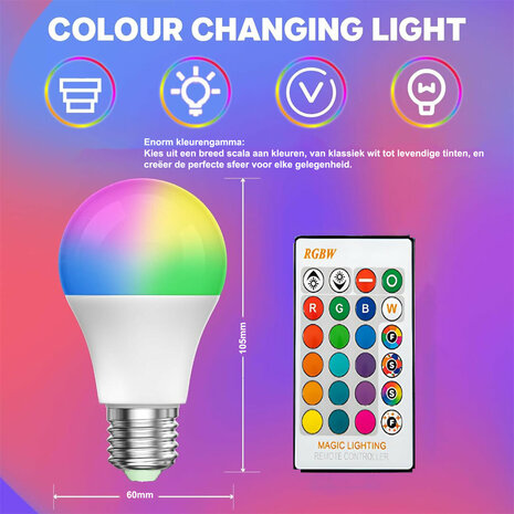 LED RGBW Kleurveranderende Lamp E27 15W met Afstandsbediening