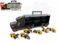 Bouw vrachtwagen transporter truck - speelgoed mini werkvoertuigen - transporter 6-delig set koffer - Oplegger - 34cm