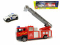Ensemble de jouets camion de pompiers + voiture de police - V&eacute;hicules moul&eacute;s sous pression Coffret cadeau 2en1 - Pull-back drive