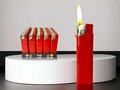 Briquets - briquets imprim&eacute;s - rechargeables - briquets publicitaires blanc 50 pi&egrave;ces en plateau rouge