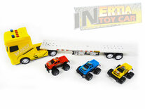 Super truck vrachtwagen - autotransporter met 3 mini auto's -maakt geluid en lichtjes op - 55CM
