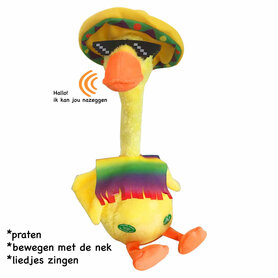 Pratende Eend met kostuum  - Oplaadbaar - Dansende en Pratende Interactieve Knuffel 32CM - bekend van TikTok - Talking & dancing Duck - voice opname - 120 liedjes - Pluche Speelgoed