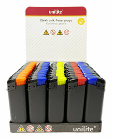 Elektrische Aanstekers - Matt rubber zwart - 50 stuks in tray - Mix kleur Dopjes navulbaar 