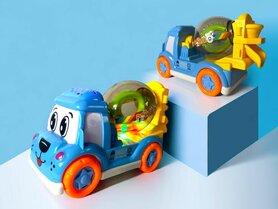 DogTruck Bump&Go - betonmixer vrachtwagen hondje - beweegt, geluid en muziek Blauwe 
