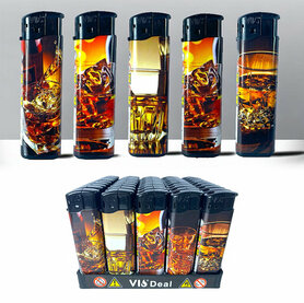 Aanstekers klik Elektronisch 50 stuks - navulbaar - Whisky print - VIO® Aansteker