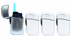 Wind Aanstekers - Turbo Aanstekers - 4 stuks - bedrukbaar - Metallic Silver