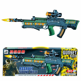 Speelgoed geweer Assault Sound Rifle - met 3D licht en geluid - tril effect - bewegende kogelriem - 60CM
