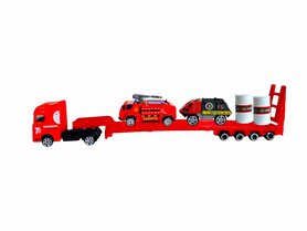 DIE-CAST - Fire truck - car transporter + 2 mini cars 3in1