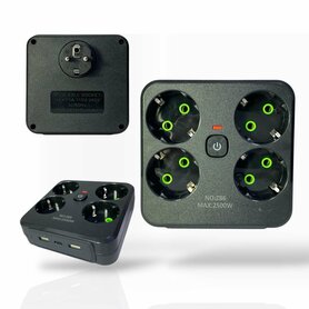 Europese stekkerdoos, 4 stopcontacten zonder verlengkabel met 2 USB 1 Type-C-poorten