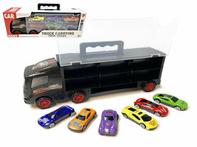 Camion transporteur - mini voitures jouets - Coffret 6 pièces valise - Remorque pour 12 voitures - 31cm