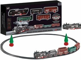 Elektrische trein - Klassiek - Met wagons, rails en ledverlichting - Railwagon - 19-delige vintage trein