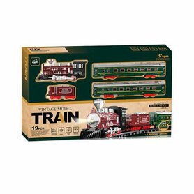 Elektrische trein - Klassieke - Met wagons, rails, muziek en led verlichting - Spoorrijtuig - 19 onderdelen vintage trein