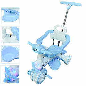 Kinder driewieler met duwstang - Muziek en Licht - Wit - Blauw