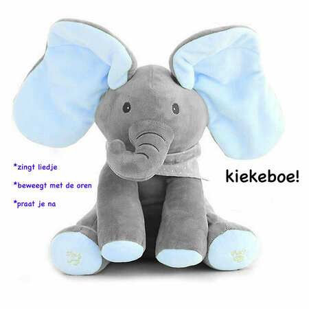 Kiekeboe olifant - interactief knuffel olifantje speelgoed - 30CM