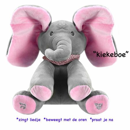 Kiekeboe olifant - interactief knuffel olifantje speelgoed - 30CM roze